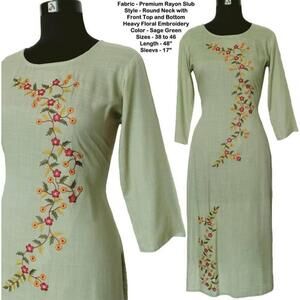 Light Green Kurta with Floral Embroidery